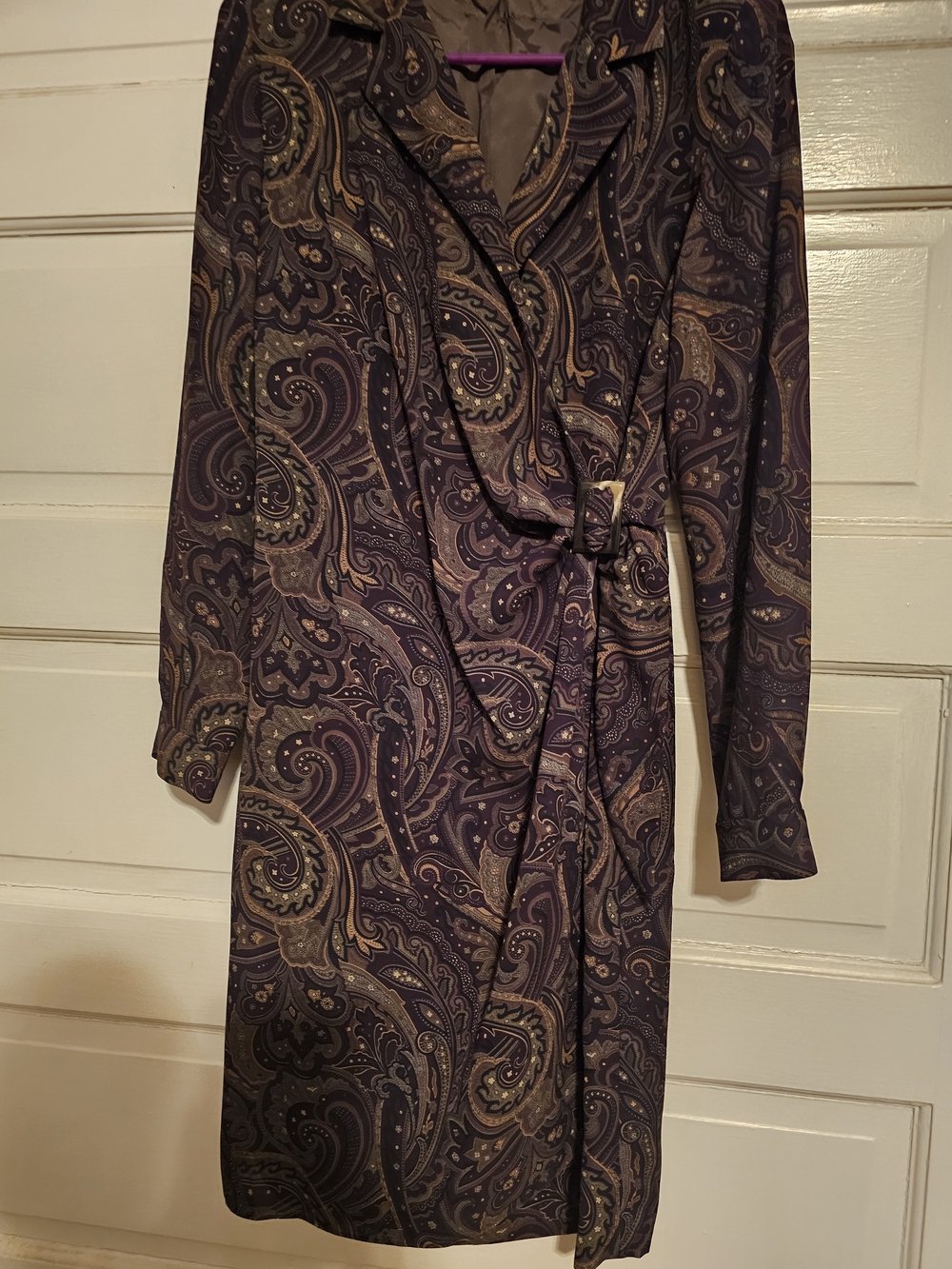 Vintage David Warren Paisley Wrap Midi Dress Plum Olive Gold M/L 10/12